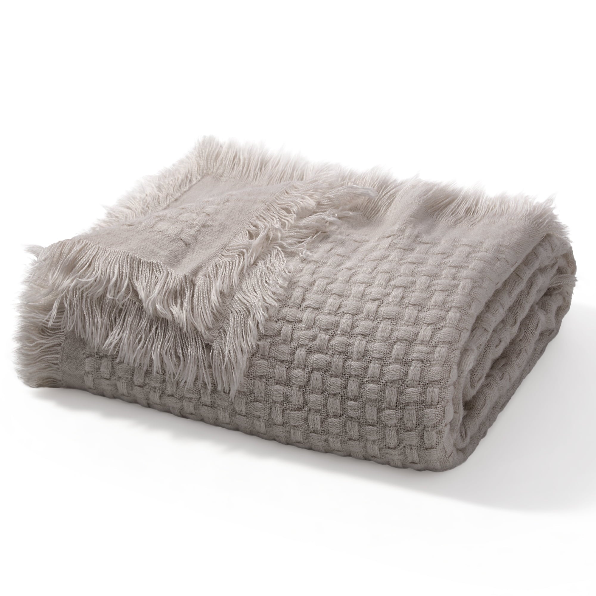 Reversible Sherpa Knitted Throw Blanket with Fringes for Couch, Soft and Warm Textured Throw for All Season, Lightweight Breathable Roo... - Luxury Knitted Decorative Throw Blanket with Fringes Detail