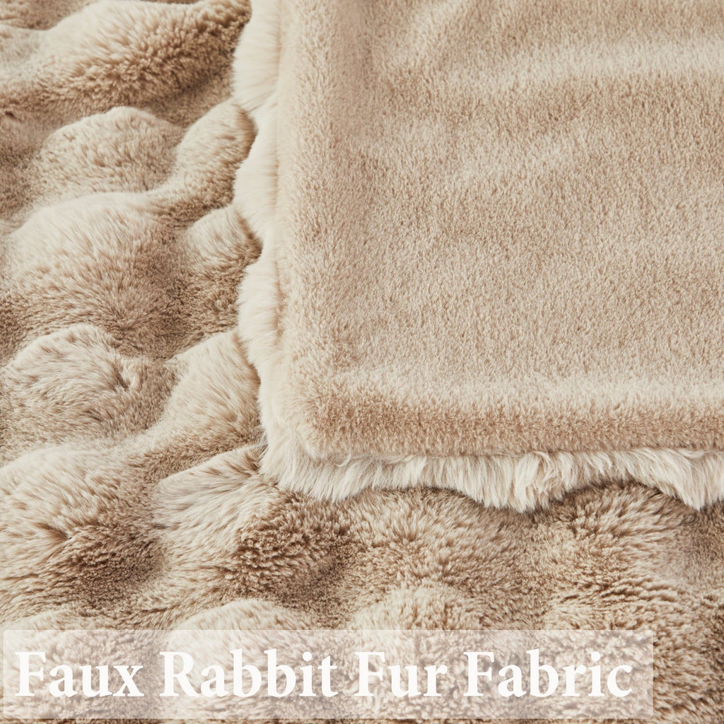 Cozy Fleece Taupe Faux Fur Bubble Blankets for Couch Chair Sofa Luxury Fluffy Thick Bubble Throw Blanket Furry Blanket Fuzzy Soft... - Lightweight Plush Warm Blanket for All Seasons Detail