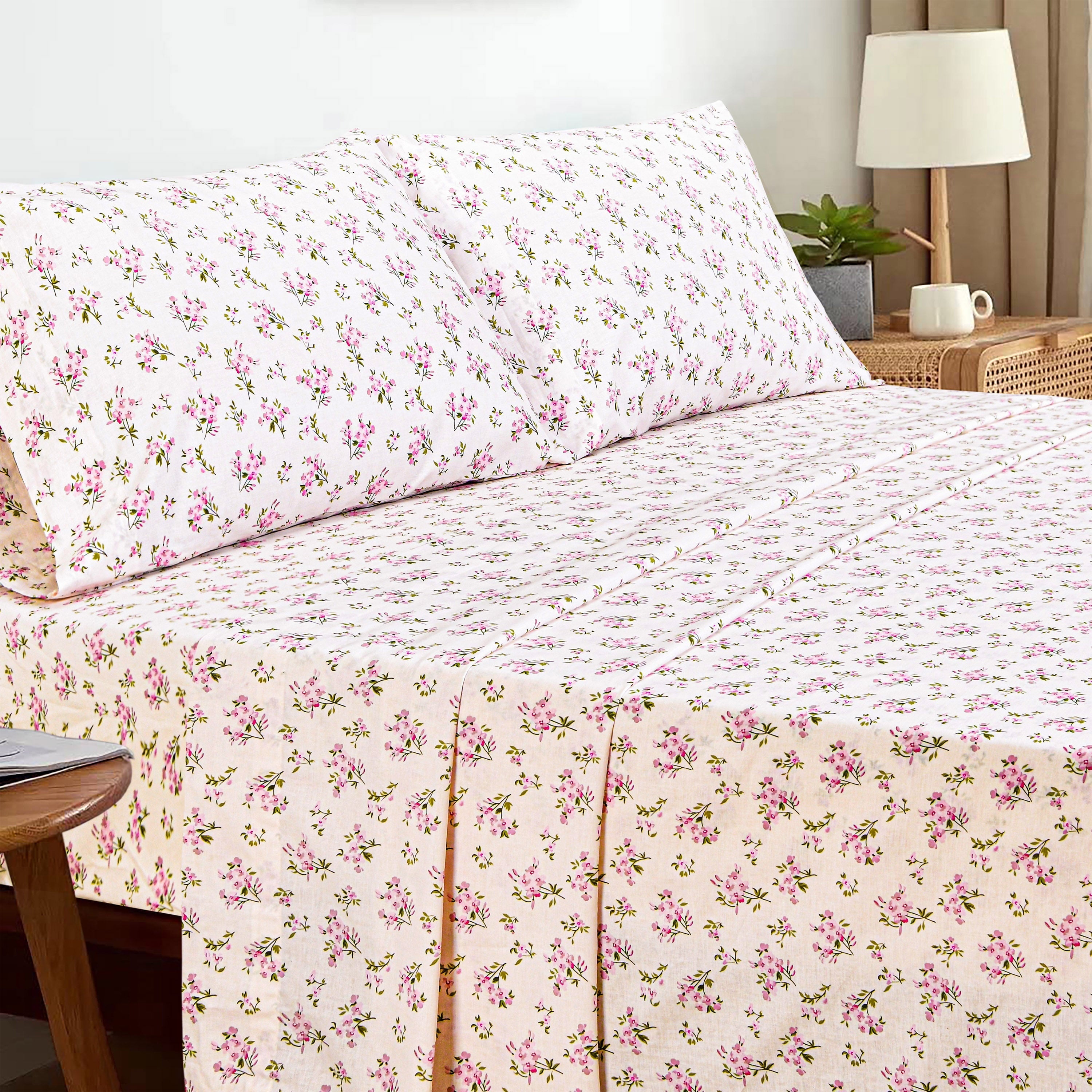 Cooling Sateen 100% Cotton Full Size Bed Sheets Set with Deep Pockets, Cozy Percale sheets with Elastic Fitted Sheet Set Ultra Soft ... - Luxury Bed Sheet Set with Deep Pockets Detail