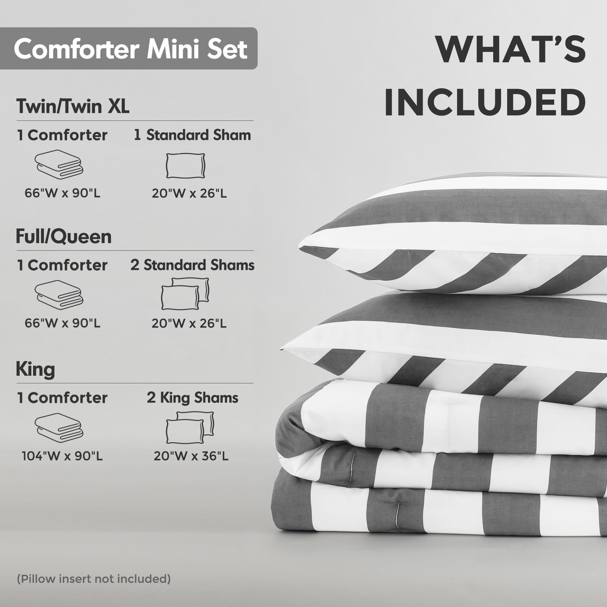 Luxurious Quilted Full/Queen Size Comforter Sets, 3-Piece Bedding Set Full/Queen, Reversible Striped Comforter Bed Set, Charcoal - Cloud-Like Soft Lightweight Bed Comforter Detail