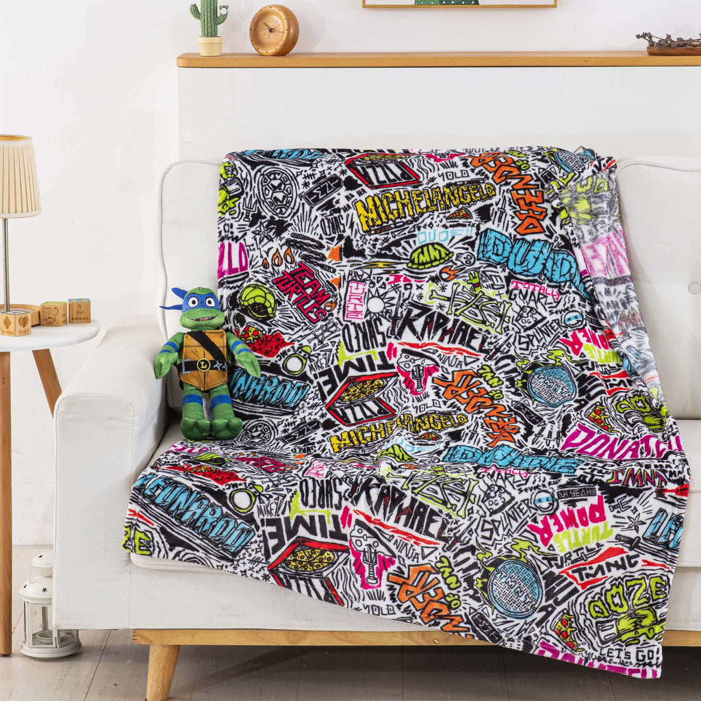 Super Soft Flannel Teenage Mutant Tutles Sketched Out Kids Silk Touch Throw Blanket with Plush Hugger – Ultra Soft Plush Character Pillo... - Luxury Knitted Decorative Throw Blanket with Fringes Detail