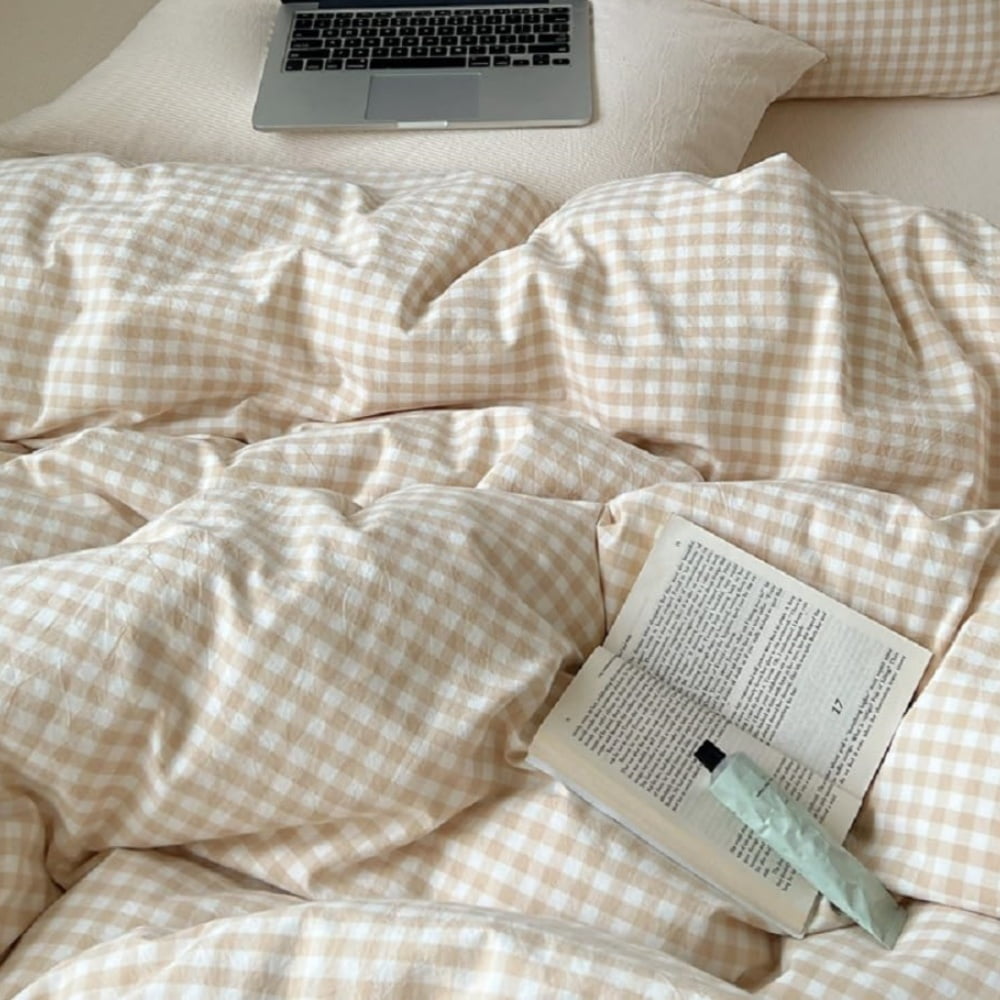 Heavyweight Warmth Soft Beige White Plaid Comforter Twin Sets, 2 Pieces Breathable Plaid Buffalo Checkered Comforter for All Season - All-Season Down Alternative Comforter Insert Detail