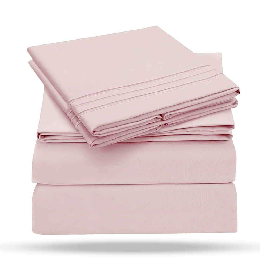 Wrinkle-Resistant 4-Piece Full Pink Sheet Set - Cooling, Wrinkle-Free - Breathable Egyptian Cotton Flat & Fitted Sheets Detail