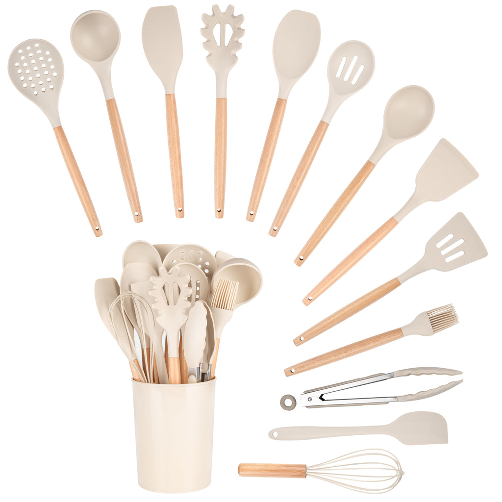 Ergonomic Cooking 14pcs Cooking Utensil Set with Caddy - Heat-Resistant Silicone Cooking Spatula Turner Detail