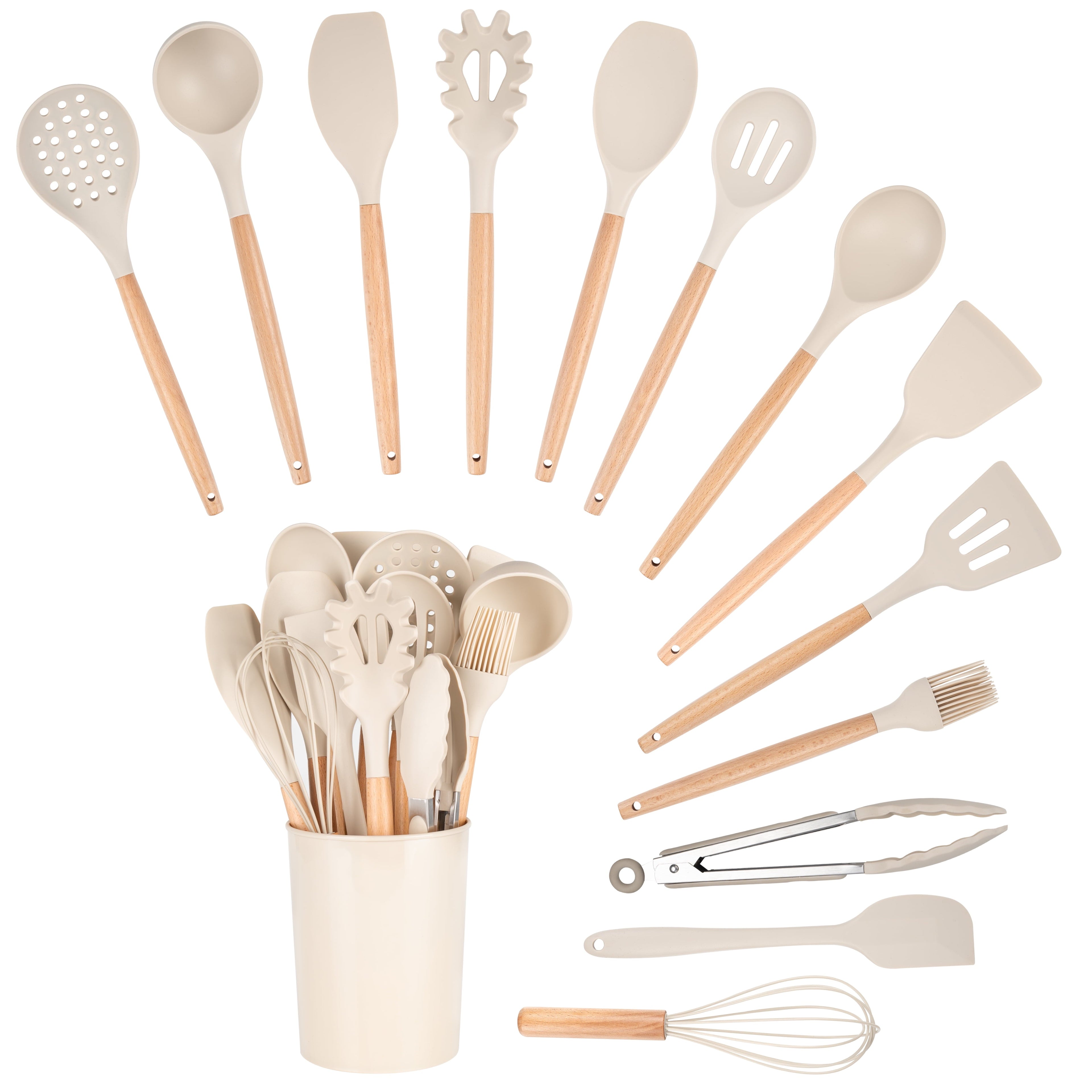 Ergonomic Cooking 14pcs Cooking Utensil Set with Caddy - Heat-Resistant Silicone Cooking Spatula Turner Detail
