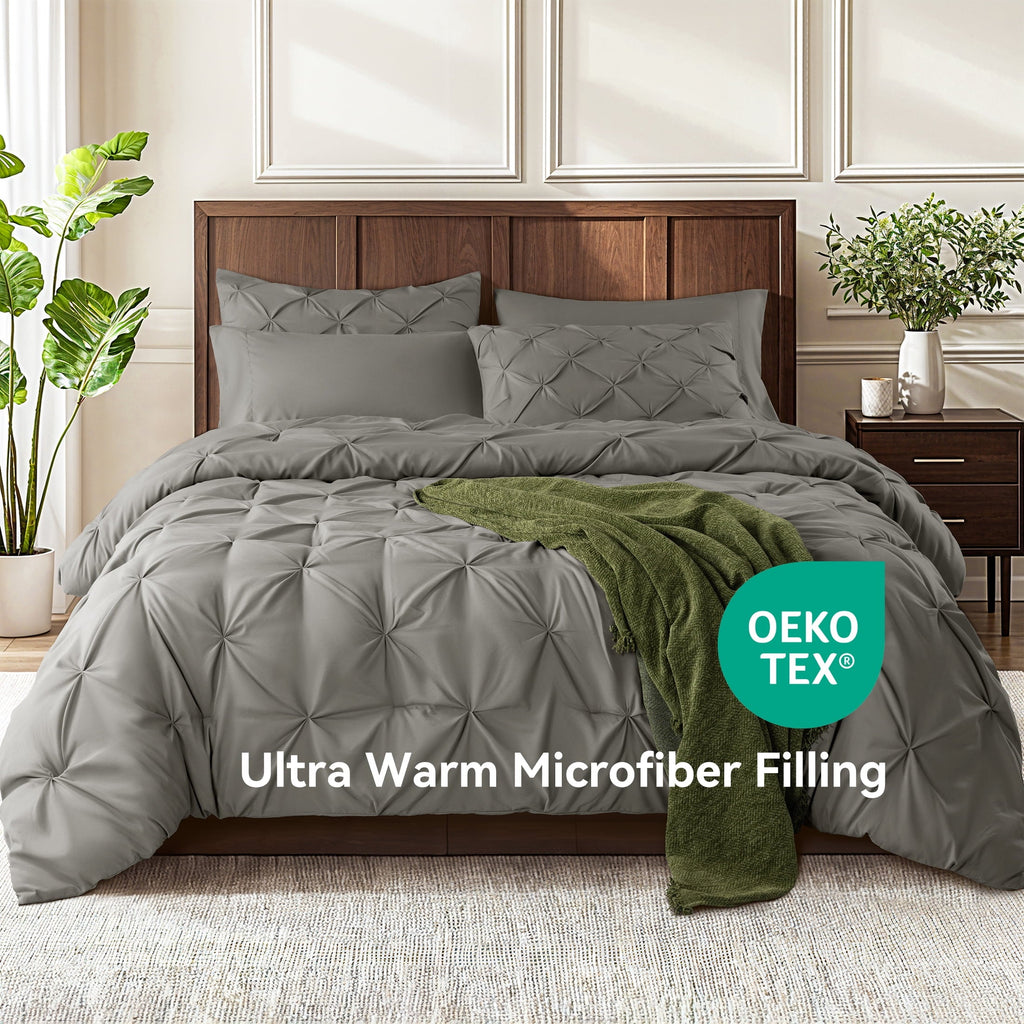 Hypoallergenic Cloud Queen Comforter Set, 7 Pieces Bedding Sets for All Season, Bed in a Bag with Pleated Comforter - Flat Sheet & Fitted ... - Hypoallergenic Ultra-Fluffy Quilt for Winter Detail