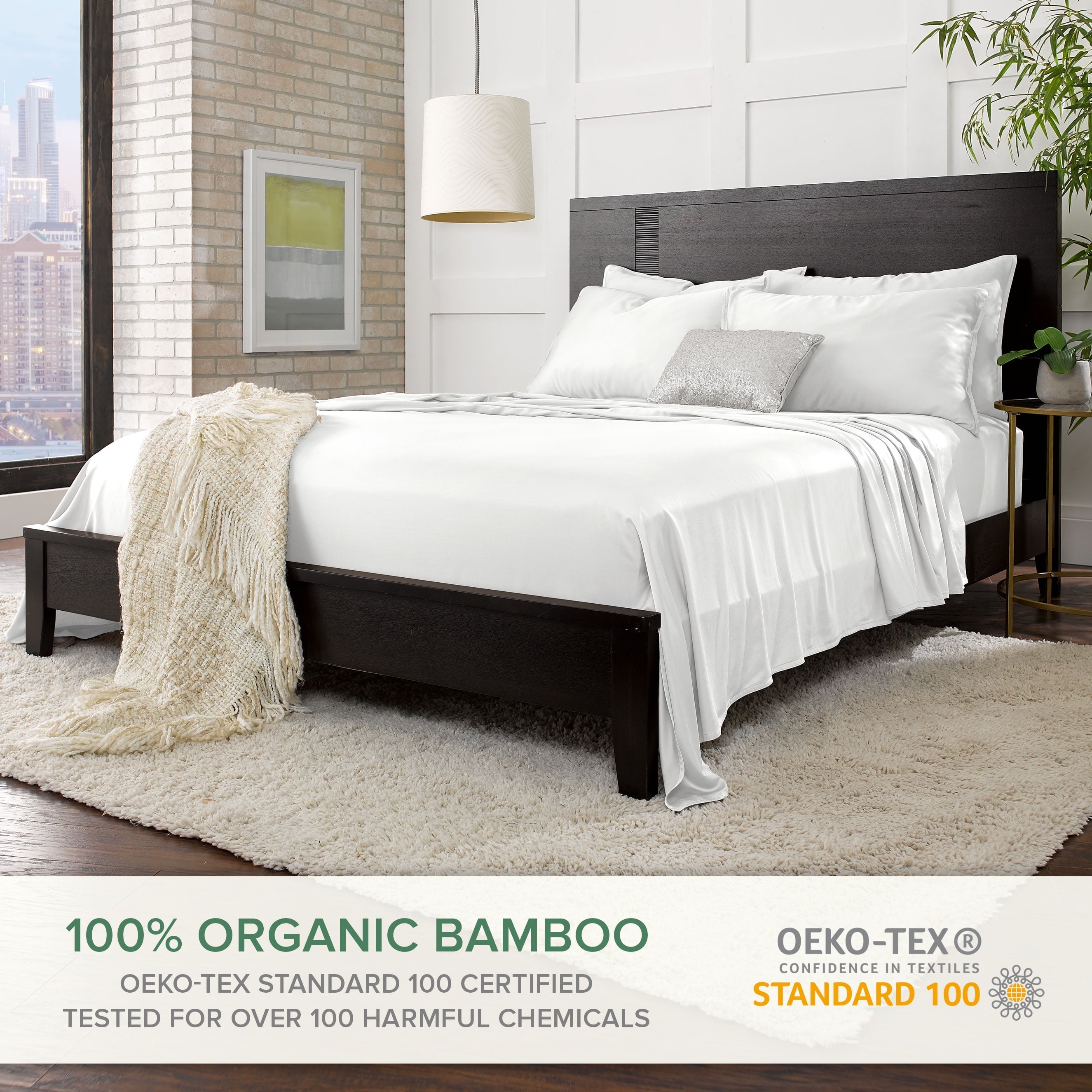 Cooling Sateen Sheets King Size Bed Sheet 4 Piece Set, Genuine 100% Organic Bamboo Viscose, Luxuriously Soft & Cooling, Double Stitc... - Cooling Hotel Quality Bedding Sheets and Pillowcases Detail