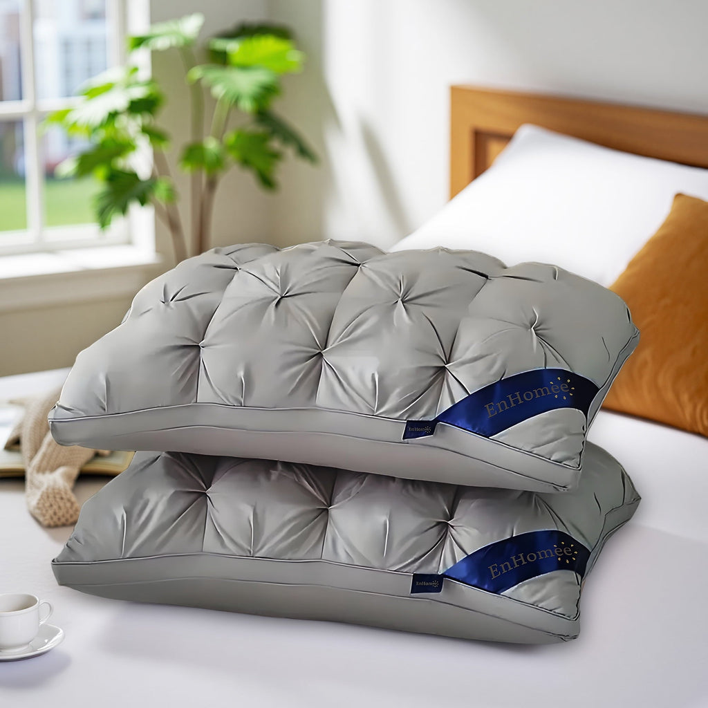 Fluffy Shredded 2-Pack Luxurious Hotel-Quality ,Resistant to Flattening, All-Season,Gray - Ergonomic Memory Foam Pillow for Neck Pain Support Detail