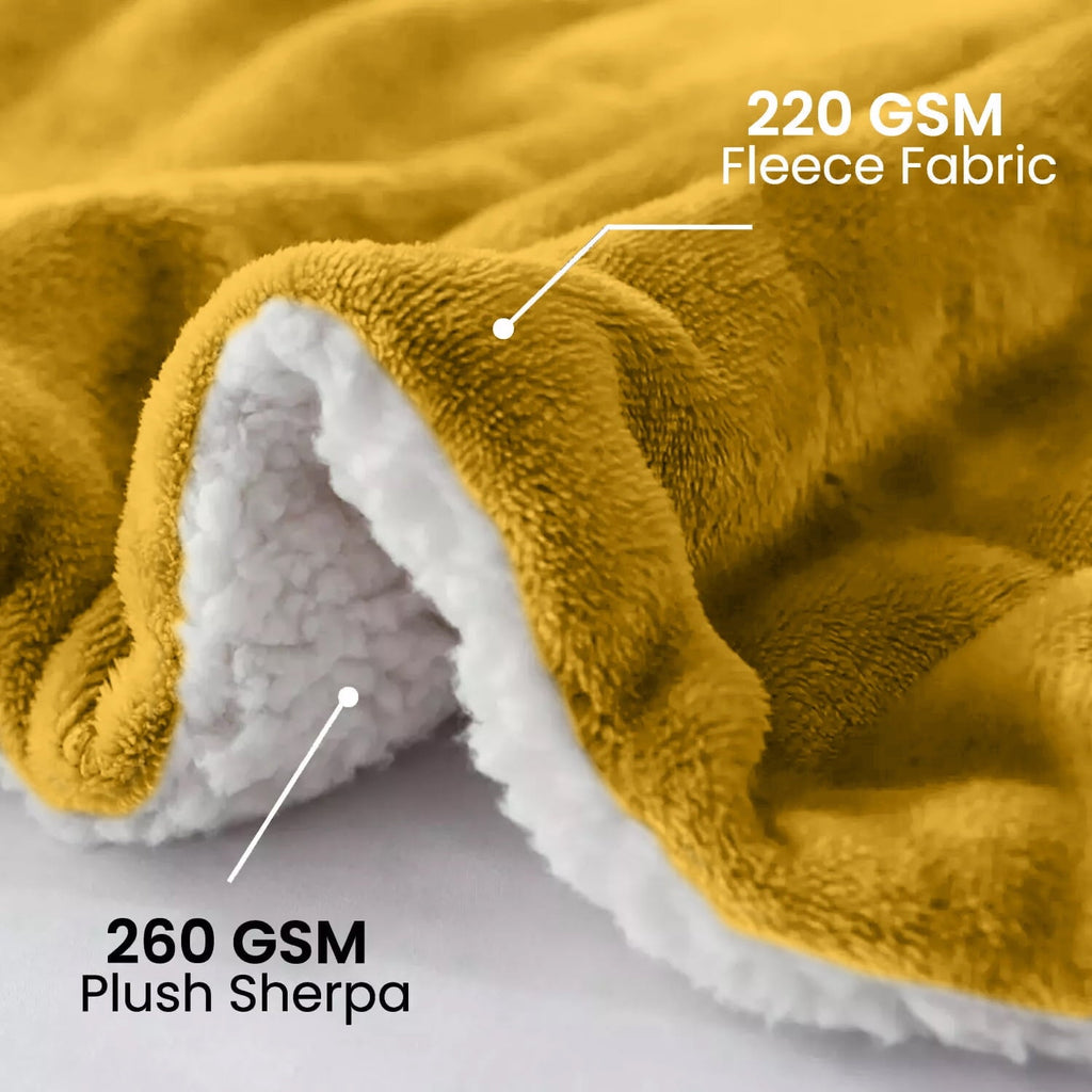 Decorative Knitted Moonlight20015 Sherpa Blanket Fluffy Plush Couch & Travel Blanket Reversible Throw Size Ochre Color - Cozy Fleece Throw Blanket for Couch & Bed Detail