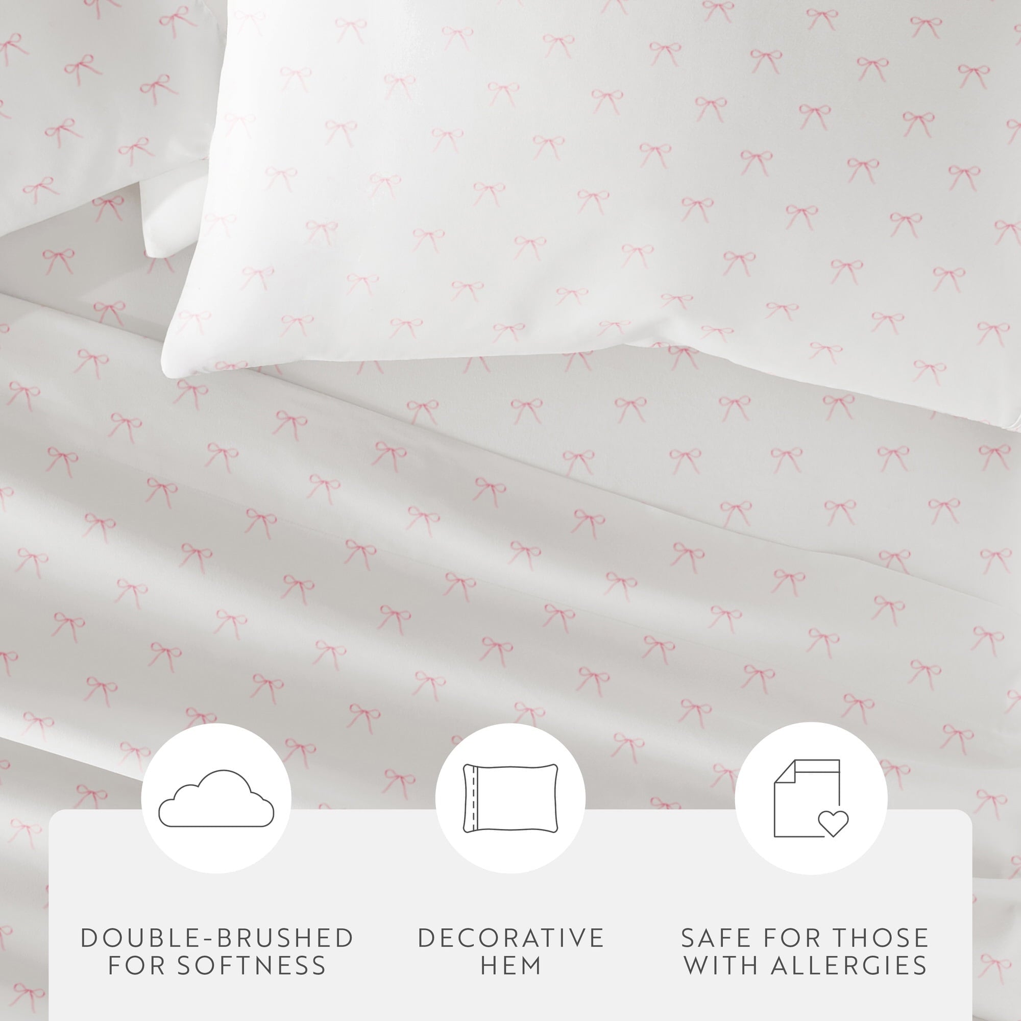 Ultra-Soft 3 Piece Ditsy Pattern Microfiber Bed Sheets, Pink Bows, Twin-XL - Premium Ultra-Soft Pillowcase Pair for Sleeping Detail
