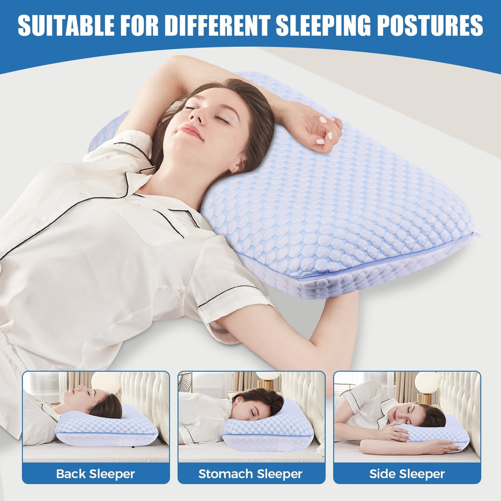 Fluffy Shredded Memory Foam Pillow for Bed, Firm Cooling Pillow with Washable Cover, Supportive Bed Pillow for Side,Stomach and Back ... - Orthopedic Shredded Foam Bed Pillow Set Detail