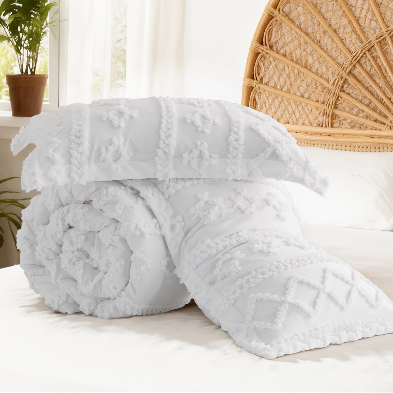 All-Season Tufted Boho Comforter Set, 2 Pieces Farmhouse Shabby Chic Embroidery Bed Set, Soft Jacquard Comforter for All Seasons... - Hypoallergenic Ultra-Fluffy Quilt for Winter Detail