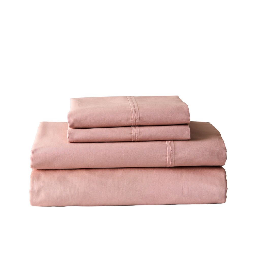 Premium Egyptian Cotton 300 Thread Count Cotton Percale 3-Piece Antique Blush Bed Sheet Set, Twin - Breathable Egyptian Cotton Flat & Fitted Sheets Detail