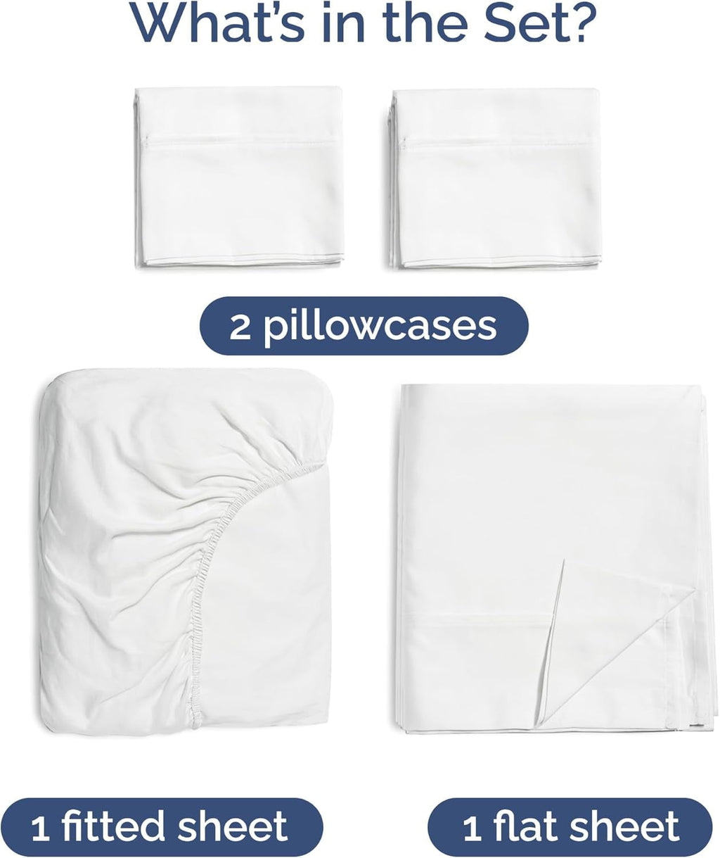 Ultra-Soft 4-Piece Luxury Bamboo Cooling Sheet Set - Queen Size 100% Bamboo Derived Rayon Premium Bed Sheets, White - Cooling Hotel Quality Bedding Sheets and Pillowcases Detail