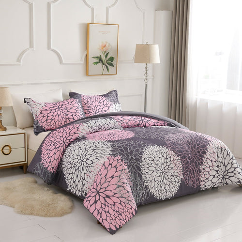 All-Season 2 Pieces Pink Floral Comforter Set Twin Size, Botanical Bedding Sets with Cute Flowers Printing for Teen Girls - All-Season Down Alternative Comforter Insert Detail