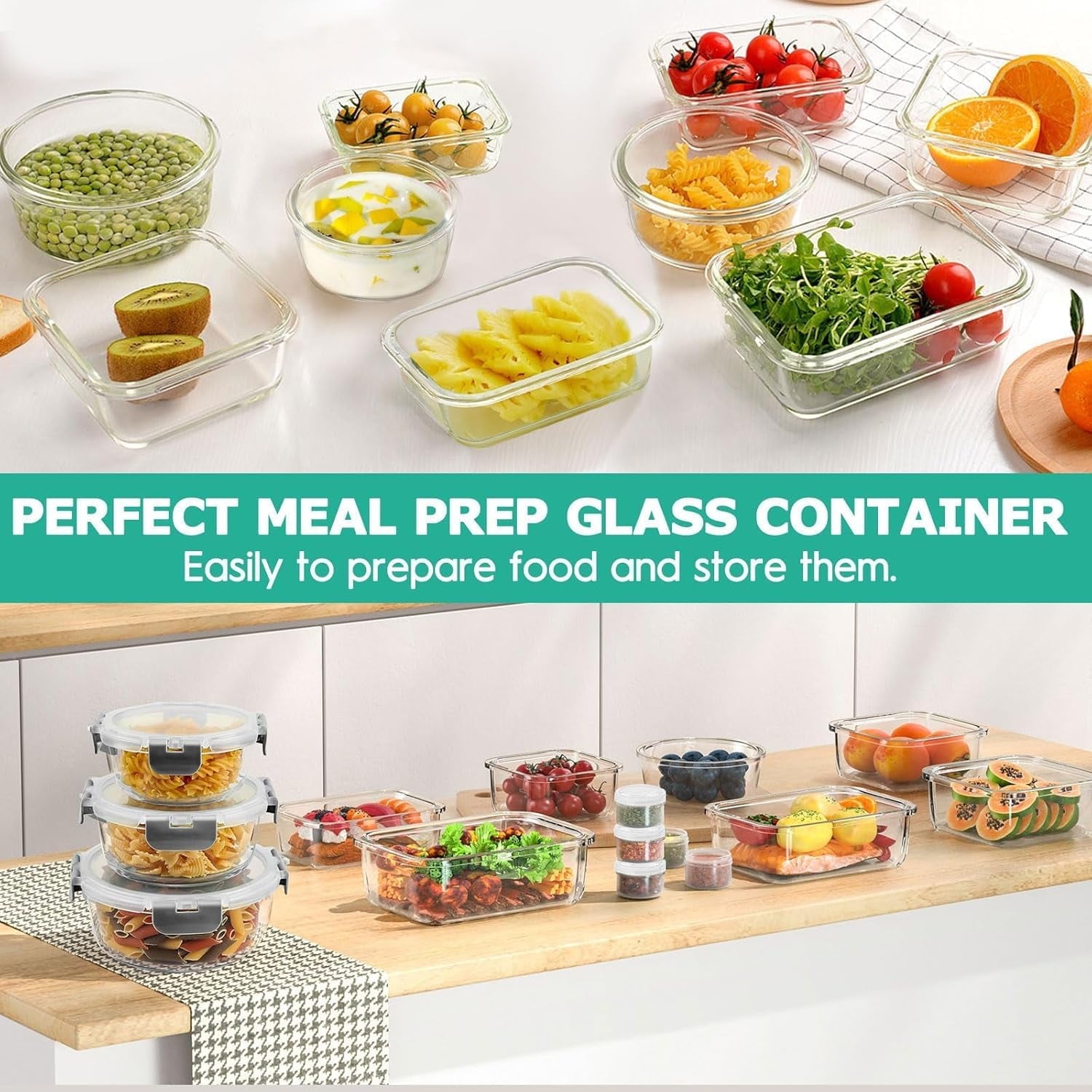 Whimsical Doughnut 34pcs Glass Food Storage Containers with Lids Set, Airtight Meal Prep Containers (17 Containers & 17 Lids), Grey - Fun Food Fidget Cookie Squishable Toy Detail