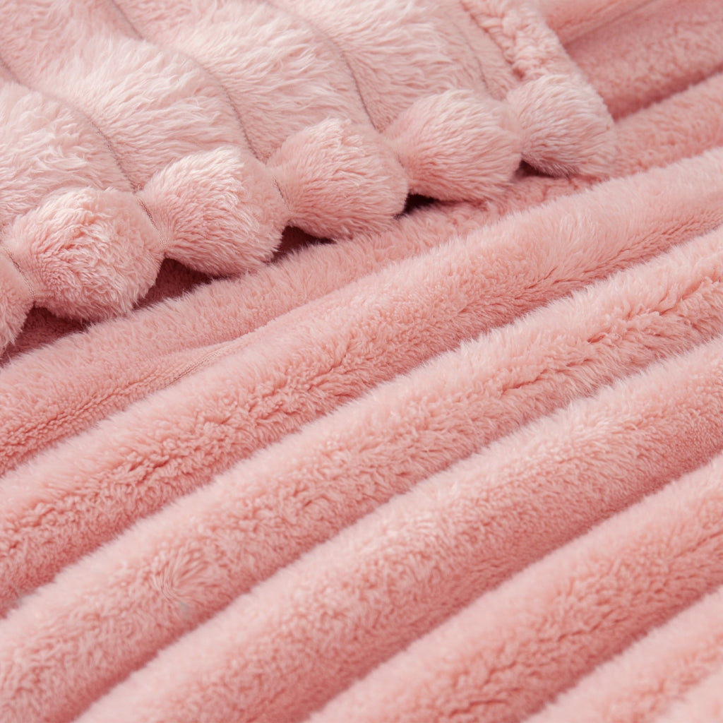 Super Soft Flannel Fleece Throw Blanket for Couch, Super Soft 3D Striped Jacquard Blanket, Lightweight Fuzzy Cozy Blankets, Pink, 50"x60" - Super Soft Reversible Sherpa Flannel Blanket Detail