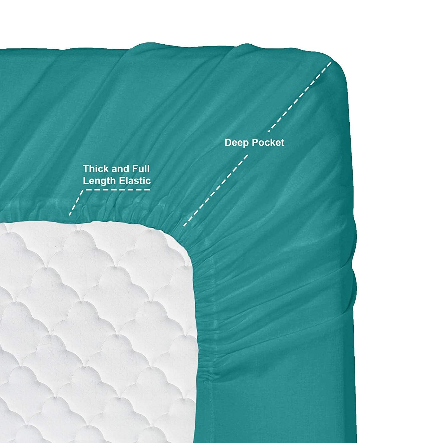 Cooling Sateen RV/Short Queen 6-Piece Bed Set for Campers - Deep Pocket Fitted Sheet Luxury Soft Microfiber, Teal - Cooling Hotel Quality Bedding Sheets and Pillowcases Detail