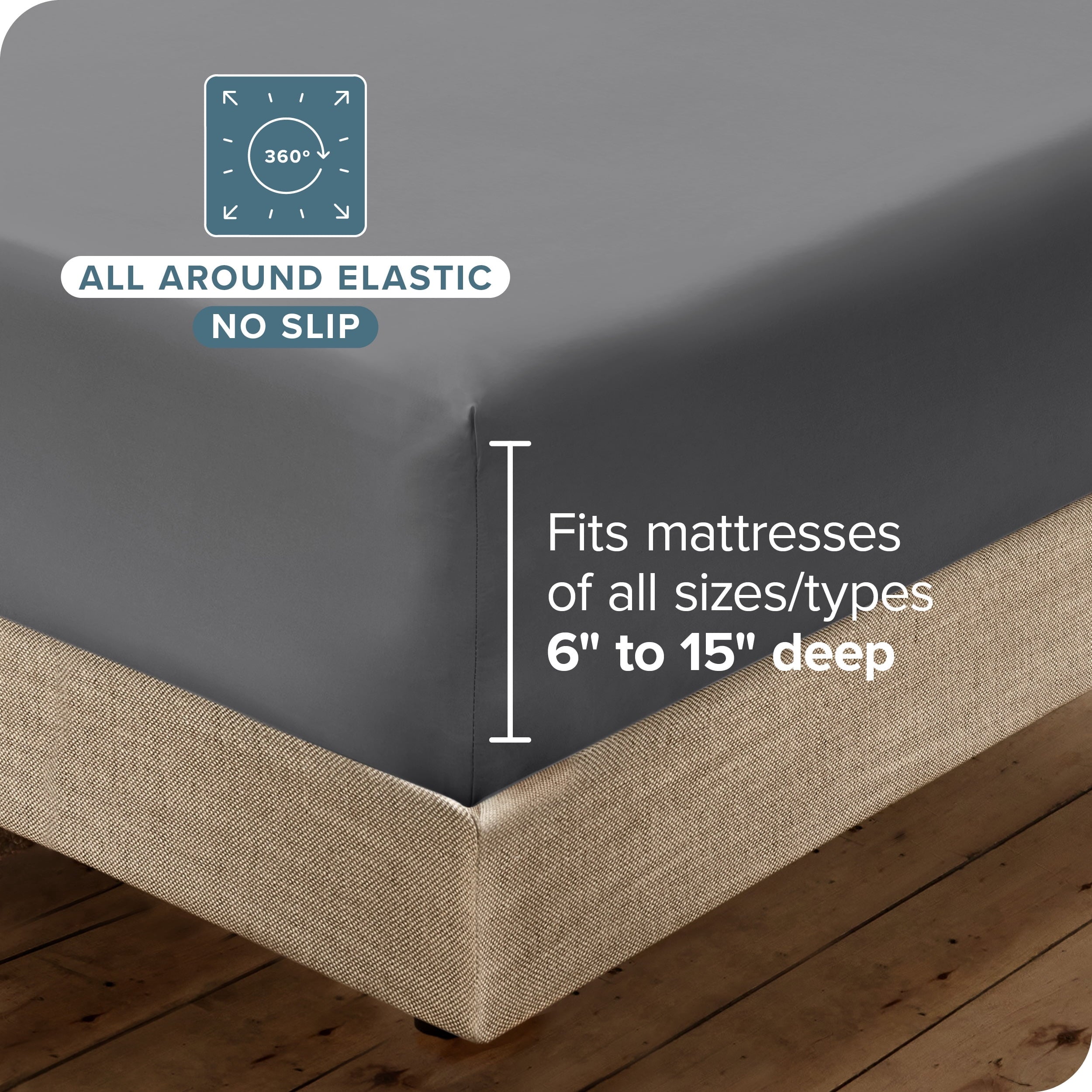 Wrinkle-Resistant Luxury Bed Sheet Set- 6 Piece - Queen, Gray - Cooling Hotel Quality Bedding Sheets and Pillowcases Detail