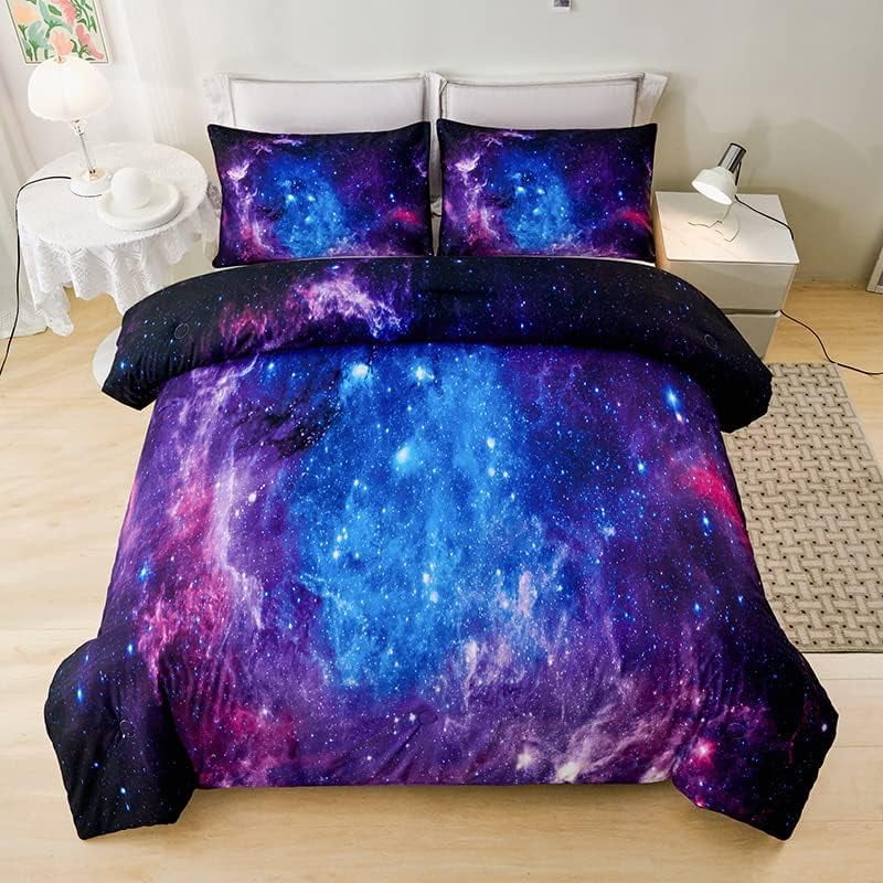 Heavyweight Warmth Galaxy Comforter Set Outer Space Purple Starry Sky Night Pattern Bedding Set for Girls Boys Kids Teens Twin Size with... - Cloud-Like Soft Lightweight Bed Comforter Detail