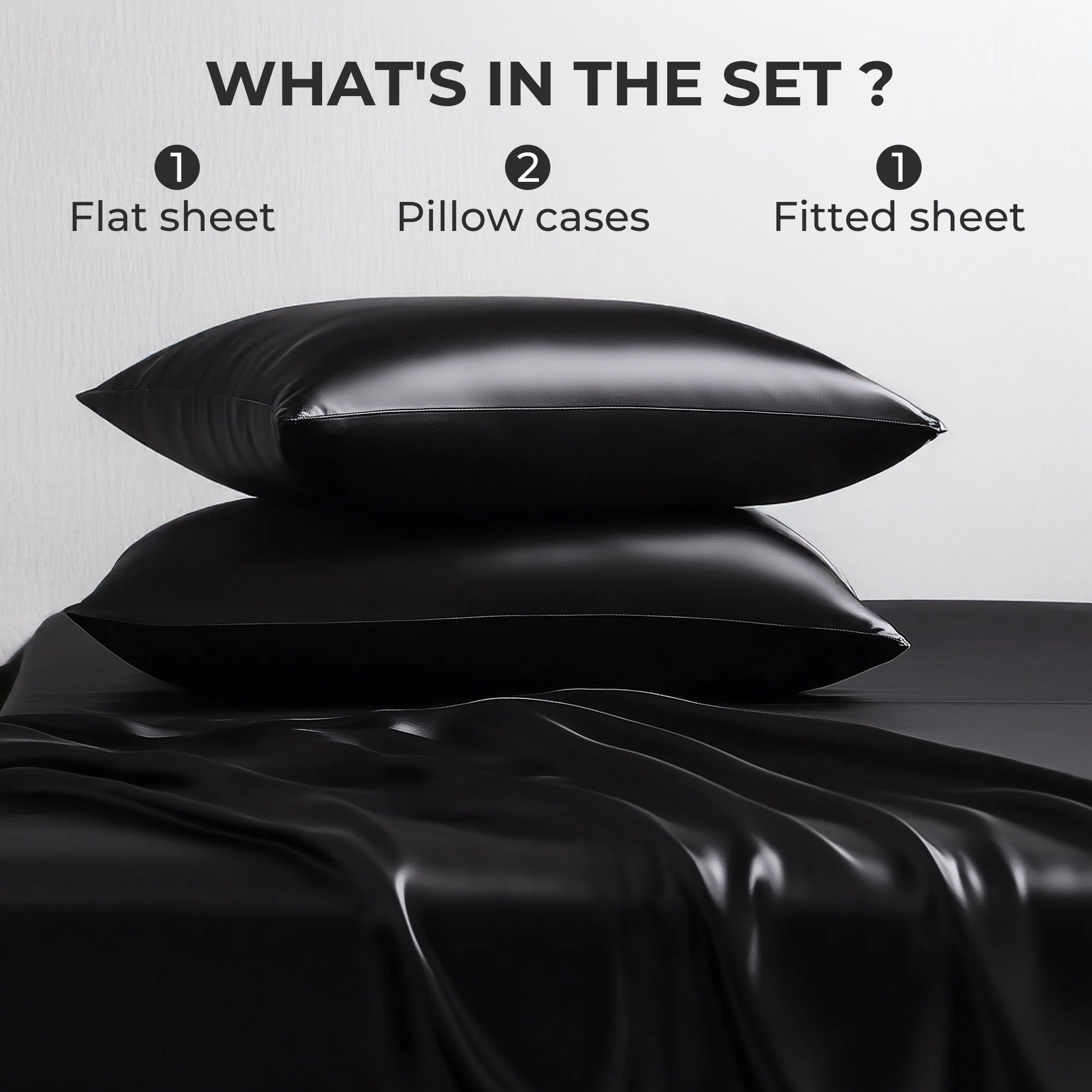 Wrinkle-Resistant Queen Silk Black Bed Sheet Set,4 Pieces 1800 Microfiber 2 Pillowcase 20"x30" - Cooling Hotel Quality Bedding Sheets and Pillowcases Detail