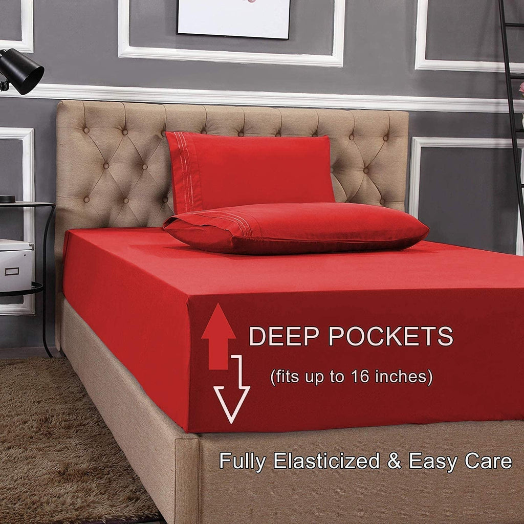 Wrinkle-Resistant 1800 Series Microfiber Bed Sheets 6-Piece Set, Deep Pocket, Queen Black - Breathable Egyptian Cotton Flat & Fitted Sheets Detail