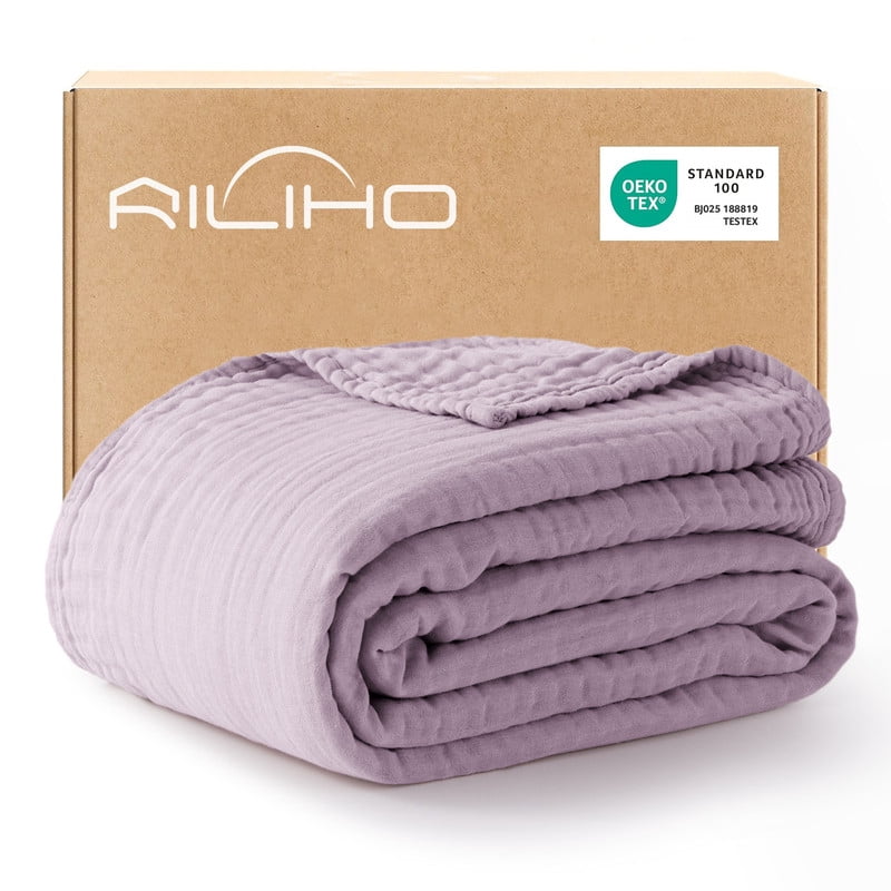 Decorative Knitted 100% Cotton Muslin Blanket Large 50" x 70", 6 Layers Lightweight and Breathable Throw Blankets for Couch, Soft Coolin... - Lightweight Plush Warm Blanket for All Seasons - Default Title