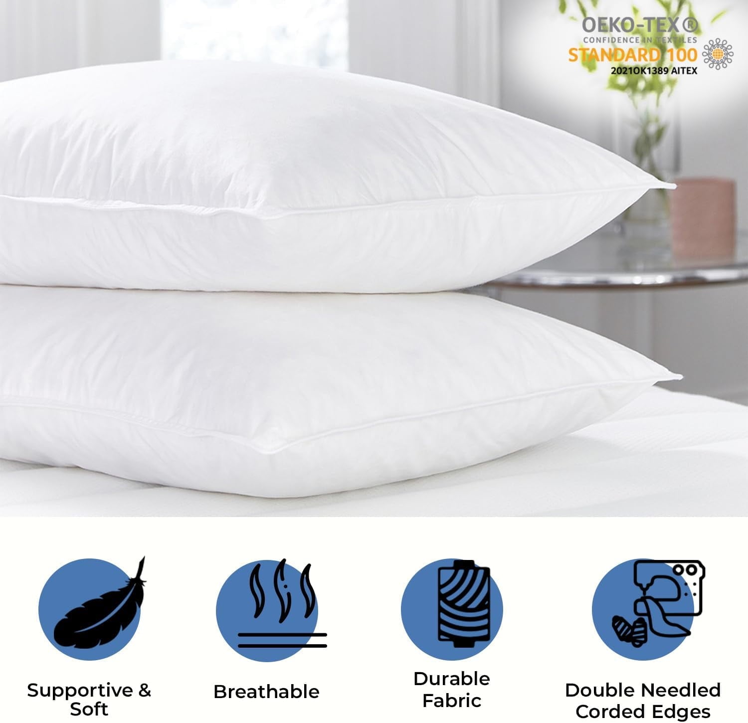 Orthopedic Support Ryotei Economy Bulk Hotel Pillows 20"x26" Standard (Pack of 12) | Premium Cluster Fiber Fill | Soft Down Alternative ... - Hotel Quality Plush Sleeping Pillows Detail