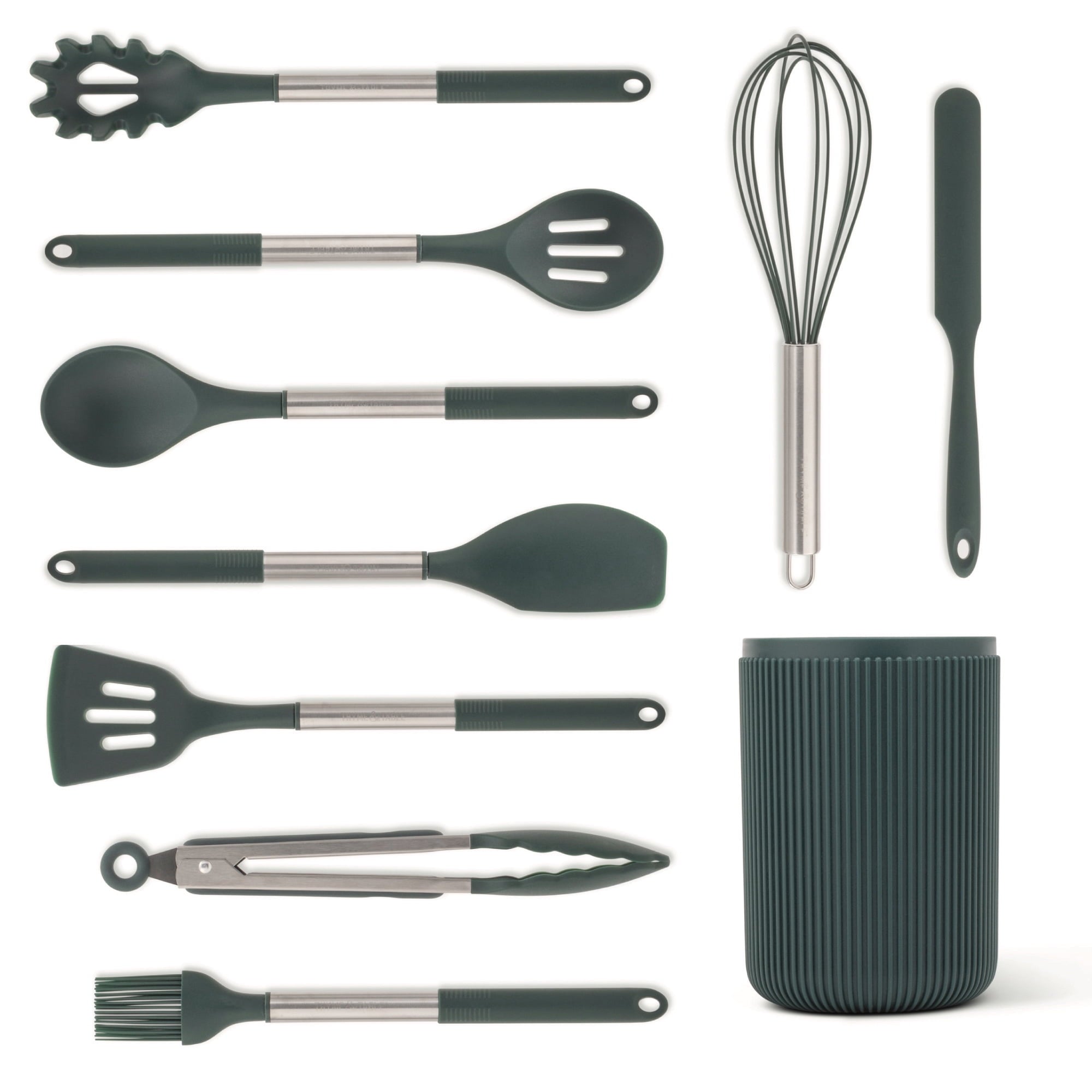 Ergonomic Cooking 10-Piece Silicone Gadget Set - Green - Ergonomic Kitchen Tongs and Cooking Spoon Utensil Detail