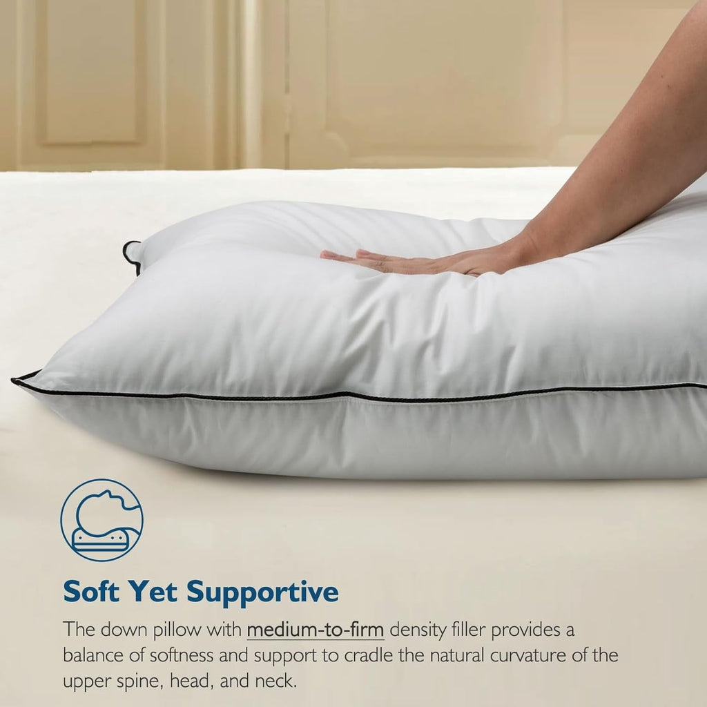 Hotel Collection Hypoallergenic 3‑Chamber Goose Feather Down Core Bed Pillows, Standard Size Set of 2, With Microfiber Surround, Soft-... - Decorative Throw Pillow Cushion for Sofa & Bed Detail