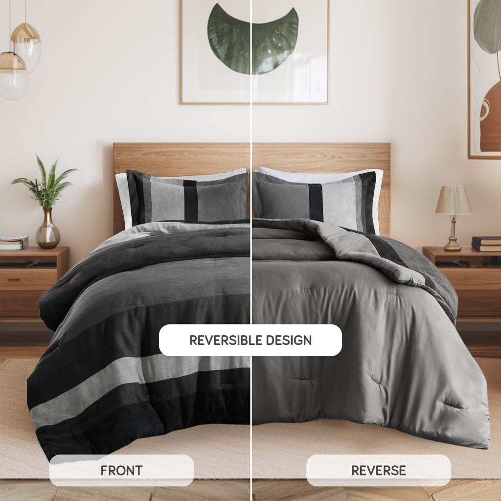 Hypoallergenic Cloud Twin/Twin XL Comforter Set Black, 2 Pieces Faux Suede Comforters Twin/Twin XL Size, Pieced Bedding Comforters Sets, C... - Luxurious Quilted Duvet Cover Set Detail