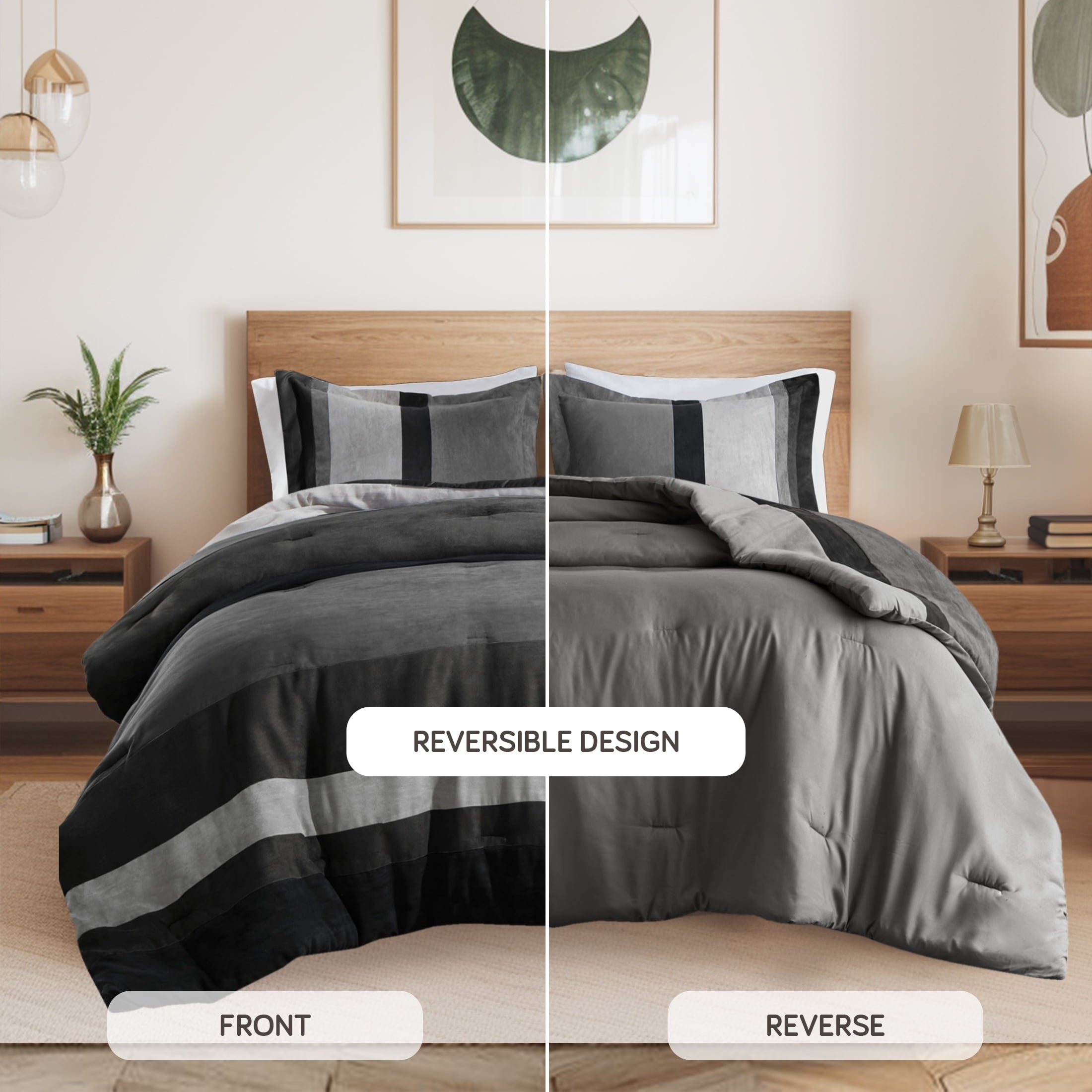 Hypoallergenic Cloud Twin/Twin XL Comforter Set Black, 2 Pieces Faux Suede Comforters Twin/Twin XL Size, Pieced Bedding Comforters Sets, C... - Luxurious Quilted Duvet Cover Set Detail