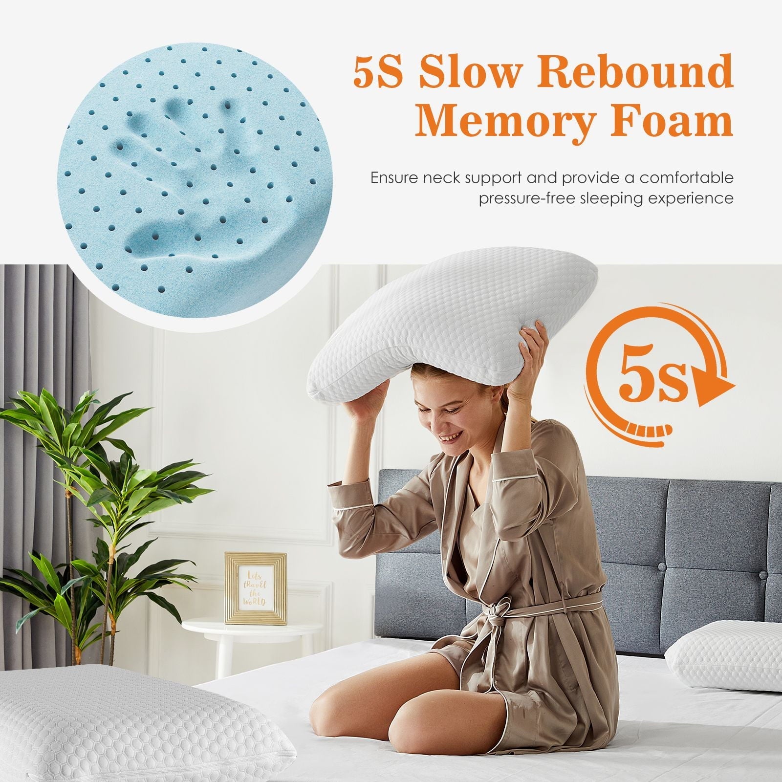 Orthopedic Support Memory Foam Pillow, Standard Size Pillows for Sleeping, Bed Pillow Soft and Comfortable, 1 Pack - Hotel Quality Plush Sleeping Pillows Detail