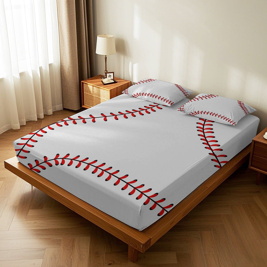 Wrinkle-Resistant Baseball Sheet Set Sports Theme Bedding Set for Kids 3D Baseball Pattern Bed Sheets Baseball Games Bed Sheet Set Room... - Breathable Egyptian Cotton Flat & Fitted Sheets Detail