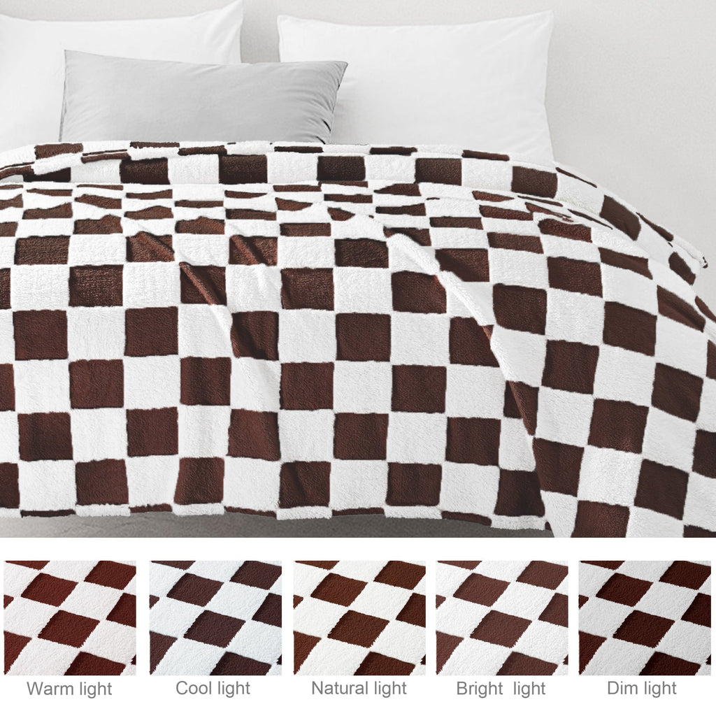 Lightweight Warm Checkered Throw Blanket, Super Soft and Warm Fluffy Fleece Blanket for Couch, Sofa, Bed, Cute Plaid Pattern, Coffee, ... - Cozy Fleece Throw Blanket for Couch & Bed Detail