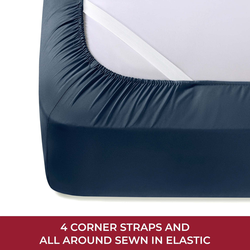 Wrinkle-Resistant RV Sheets Queen Size Bed Set, Microfiber RV Bunk Bed Sheets, Short Queen, Navy Blue - Breathable Egyptian Cotton Flat & Fitted Sheets Detail