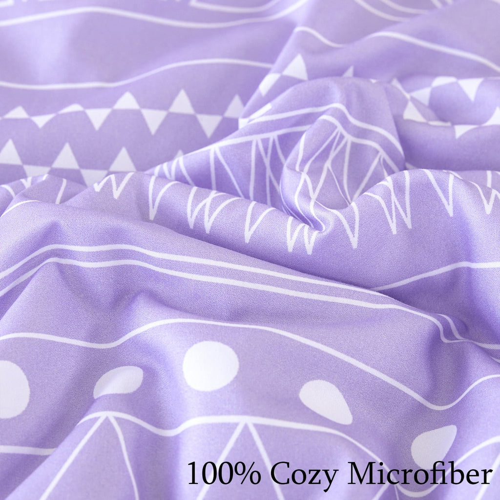 Hypoallergenic Cloud 8-Pieces Boho Bedding Set Full Lavender Striped Bed in a Bag for Girls Women Soft Fluffy Purple Comforter Set with Sh... - Luxurious Quilted Duvet Cover Set Detail