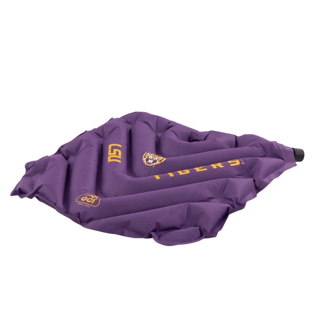 Bleacher-Friendly College V Seat Inflatable Stadium Cushion - LSU Tigers - Choice 762 - Grandstand Cushion Seat with Secure Under-Bench Hooks Detail
