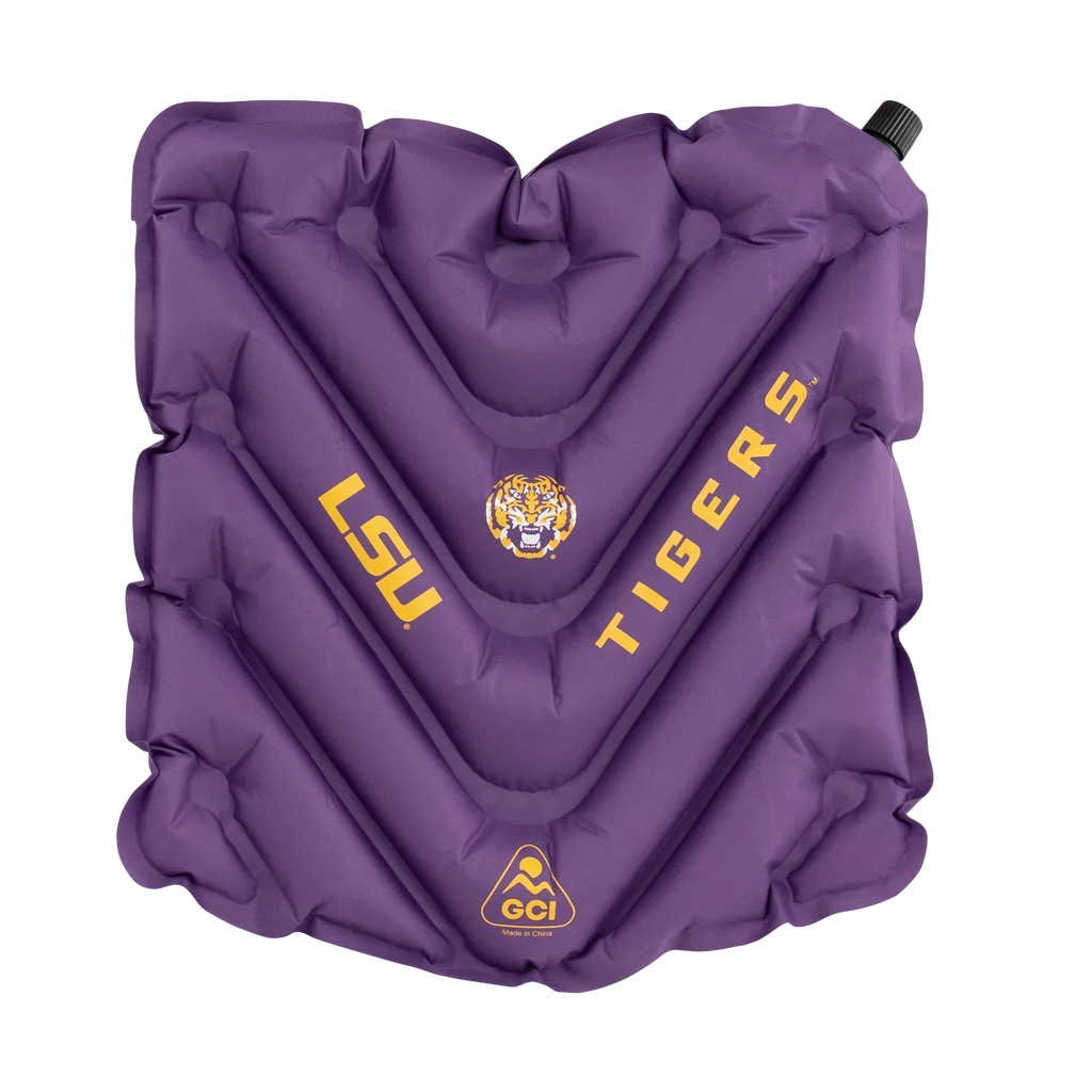 Bleacher-Friendly College V Seat Inflatable Stadium Cushion - LSU Tigers - Choice 762 - Grandstand Cushion Seat with Secure Under-Bench Hooks - Default Title