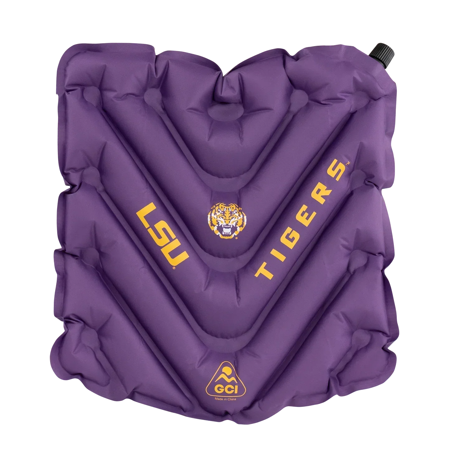 Bleacher-Friendly College V Seat Inflatable Stadium Cushion - LSU Tigers - Choice 762 - Grandstand Cushion Seat with Secure Under-Bench Hooks - Default Title