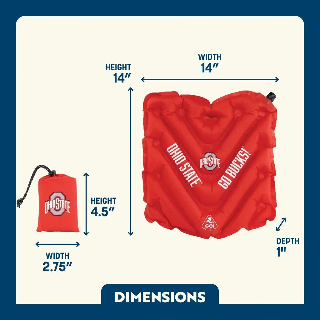 Secure-Hook College V Seat Inflatable Stadium Cushion - Ohio State Buckeyes - Choice 778 - Grandstand Cushion Seat with Secure Under-Bench Hooks Detail