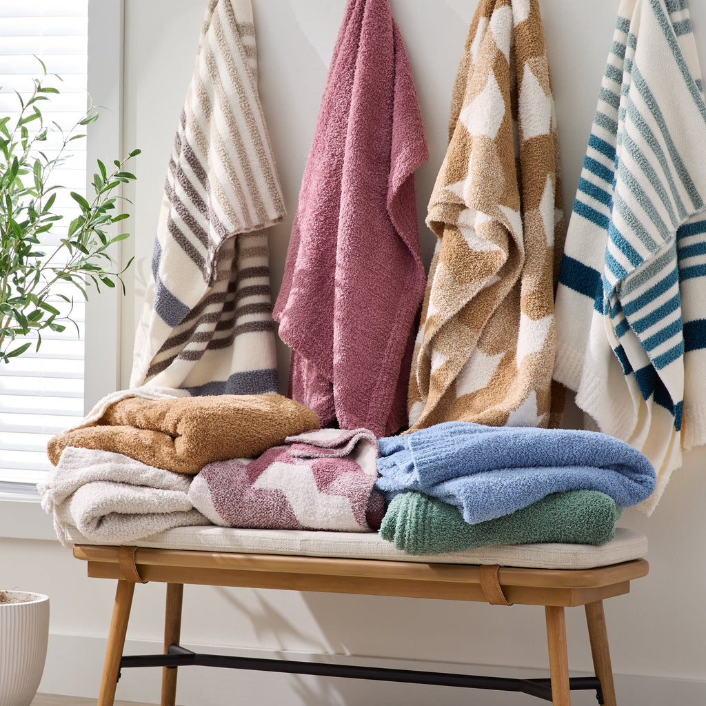Lightweight Warm Beige Cozy Knit Throw, 50" x 72" - Luxury Knitted Decorative Throw Blanket with Fringes Detail