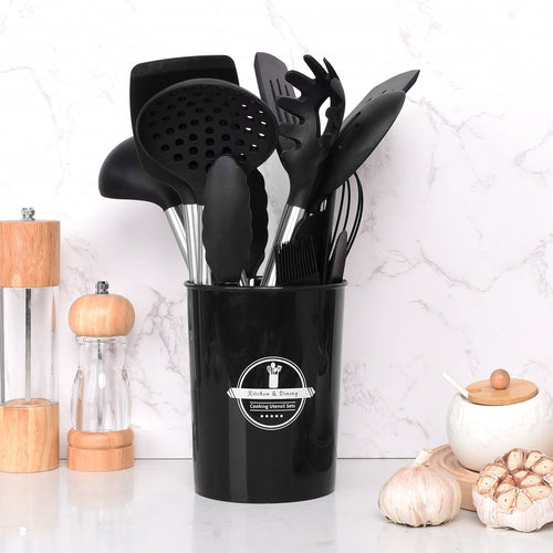 Chef-Quality Silicone Cooking Utensils Set, 26 Pcs, Heat Resistant Kitchen Utensils Set, Black - High-Precision Culinary Tool for Baking & Cooking Detail