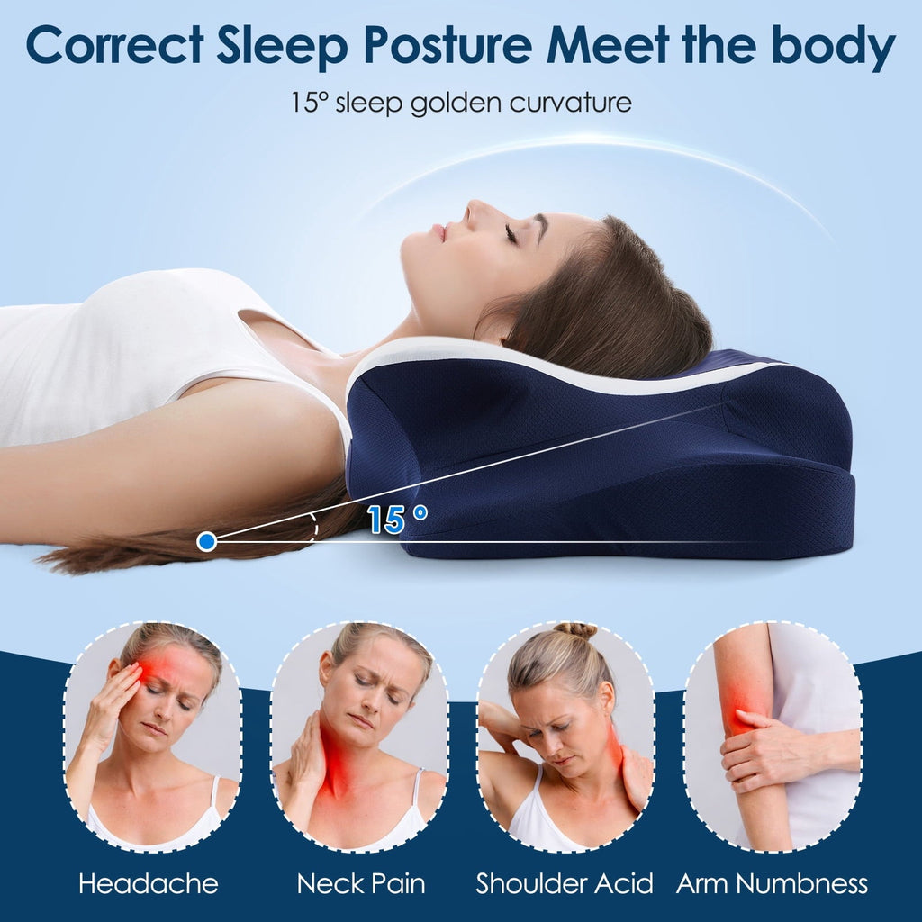 Hotel Collection Cervical Neck Pillow for Pain Relief Sleeping, Memory Foam Pillow Neck Pillow Bed Pillow with Pillowcase for Side Bac... - Orthopedic Shredded Foam Bed Pillow Set Detail