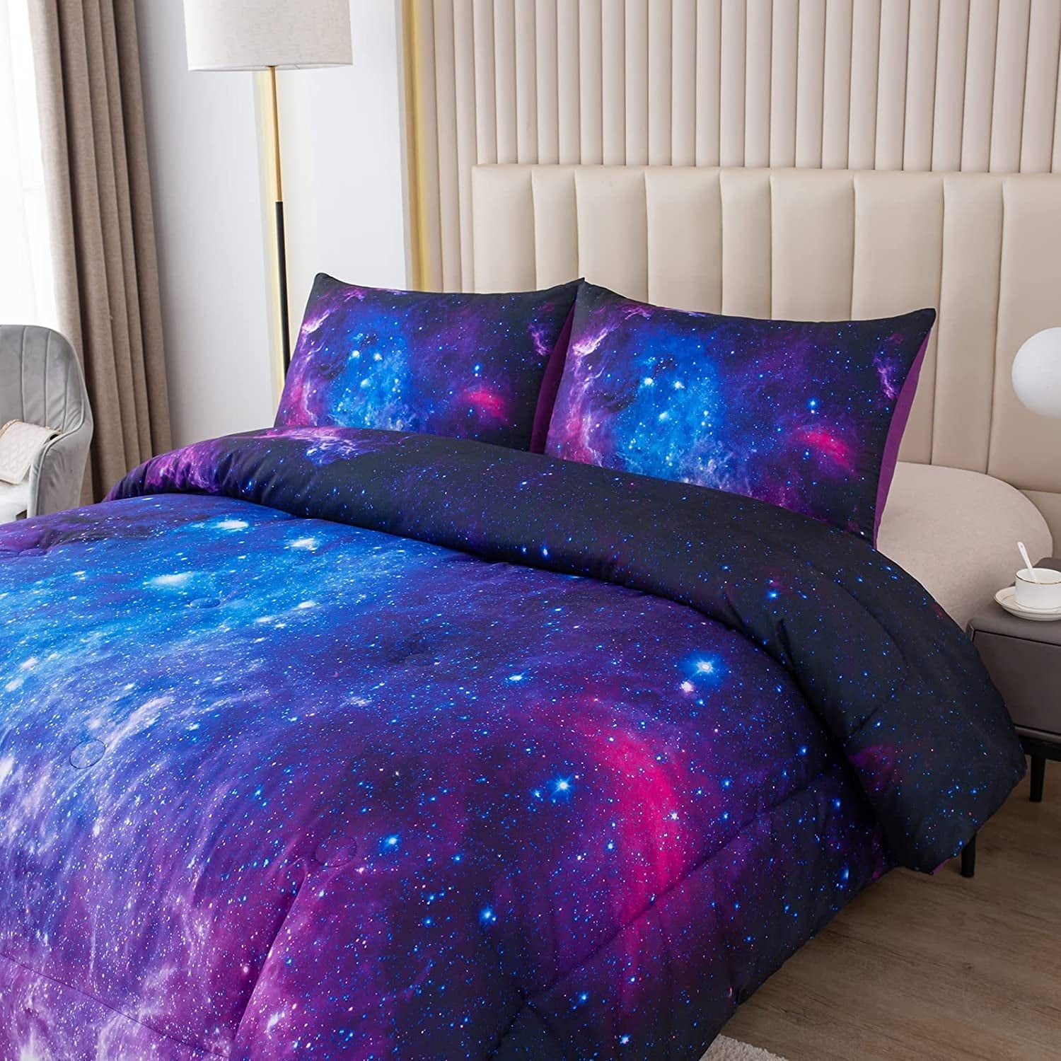 Heavyweight Warmth Galaxy Comforter Set Outer Space Purple Starry Sky Night Pattern Bedding Set for Girls Boys Kids Teens Twin Size with... - Cloud-Like Soft Lightweight Bed Comforter Detail