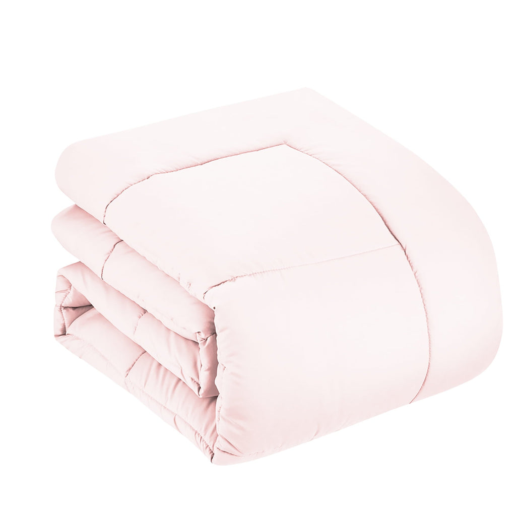 All-Season Supreme 7 Piece Bed-In-A-Bag All Season Solid Comforter & Sheet Set, Full, Pale Pink - Luxurious Quilted Duvet Cover Set Detail