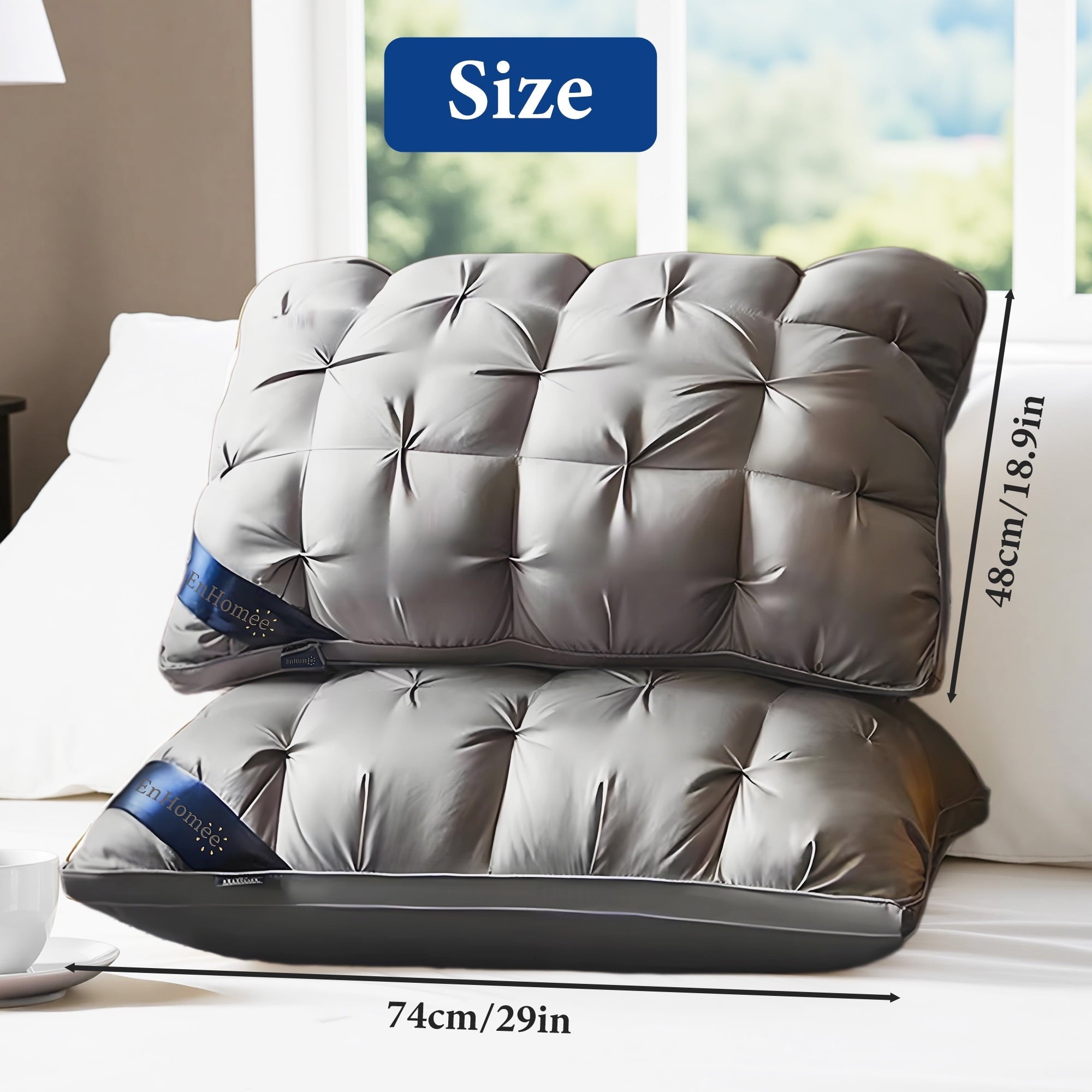 Fluffy Shredded 2-Pack Luxurious Hotel-Quality ,Resistant to Flattening, All-Season,Gray - Ergonomic Memory Foam Pillow for Neck Pain Support Detail
