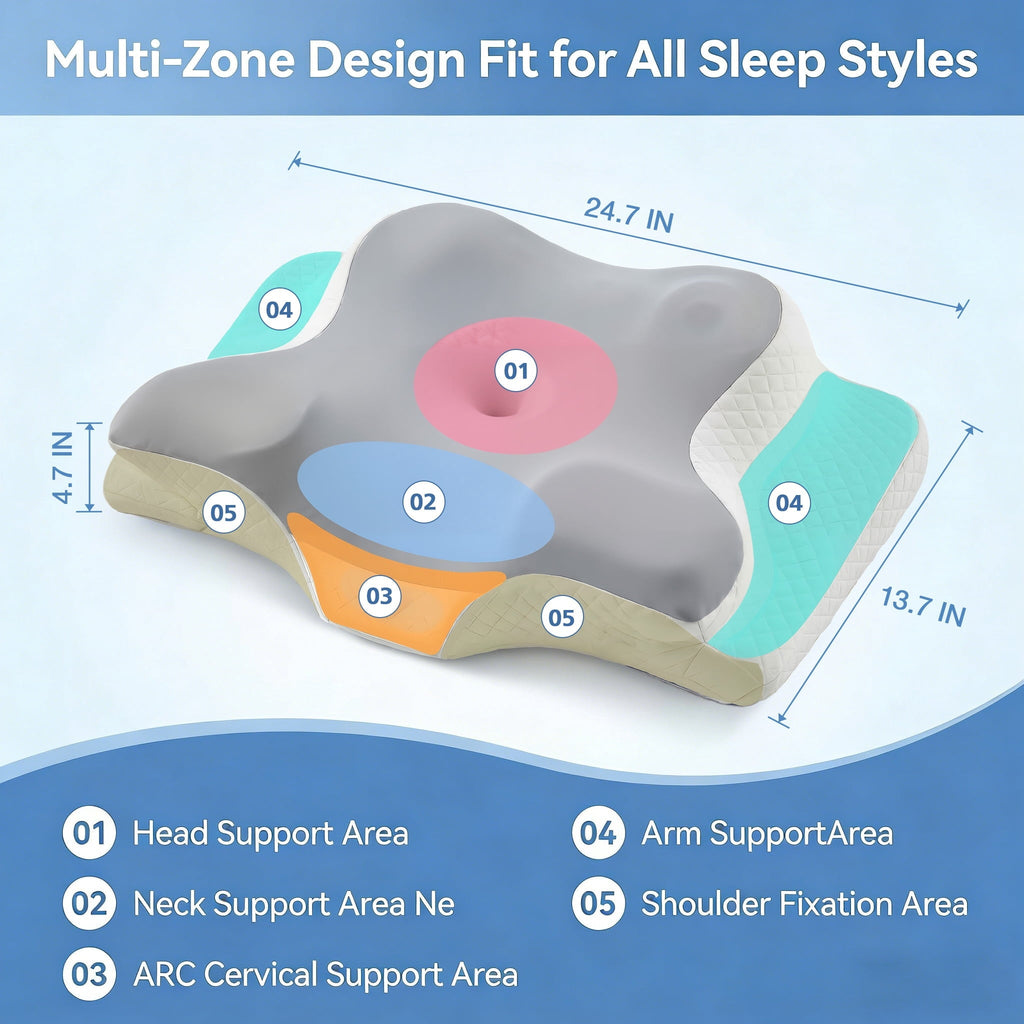 Orthopedic Support Memory Foam Contour Pillows - Neck Pain Relief, Orthopedic Cervical, Breathable Washable Cover - Decorative Throw Pillow Cushion for Sofa & Bed Detail