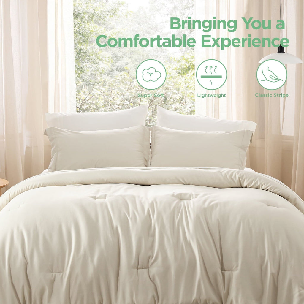 Fluffy Down Alternative Twin Comforter Set Beige, 5 Pieces Lightweight Twin Bedding Sets Boho with Comforter, Sheet, Pillowcase & Sham - All-Season Down Alternative Comforter Insert Detail