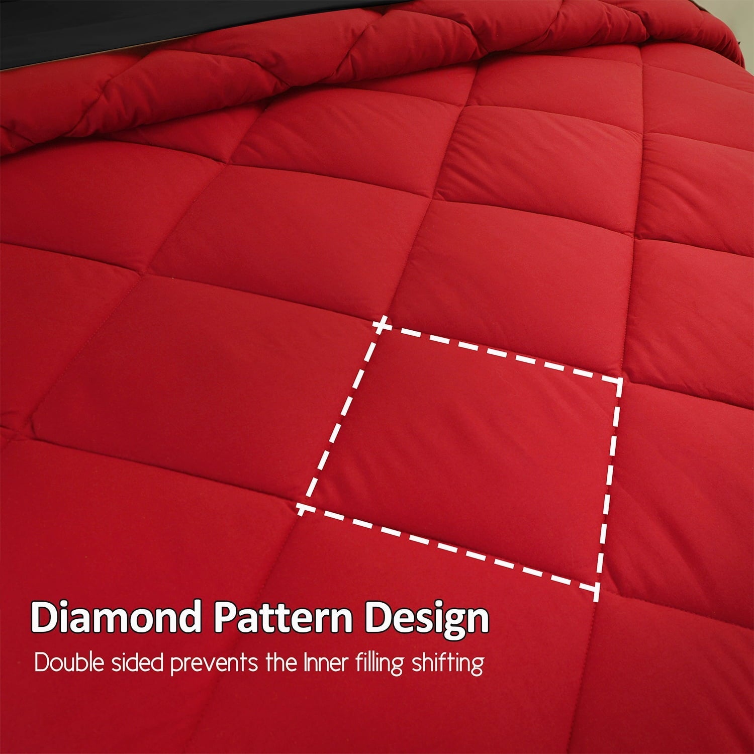 Luxurious Quilted 7 Piece Reversible Queen Comforter Set - Red Quilted Down Alternative Bedding All Season Super Soft Microfiber Bed in... - Luxurious Quilted Duvet Cover Set Detail